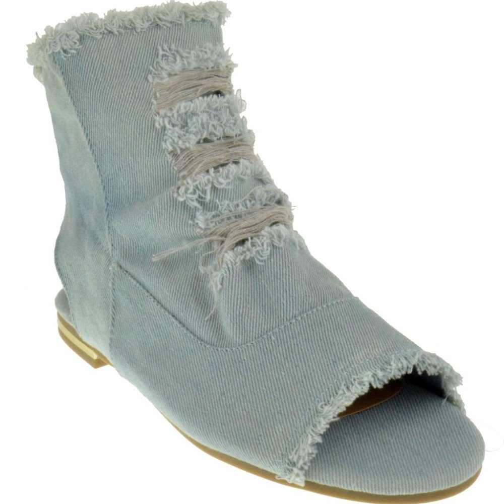 Bamboo Cure Womens Ripped Denim Open Toe Flat Sandle Bootie  😍 3/$21